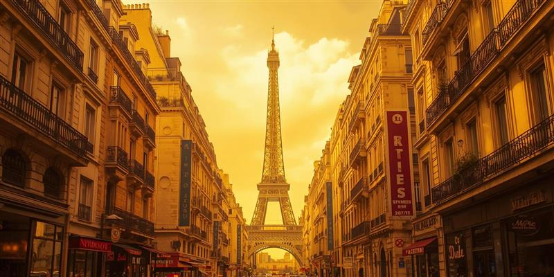 Image de Paris et de la Tour Eiffel dans le soleil couchant