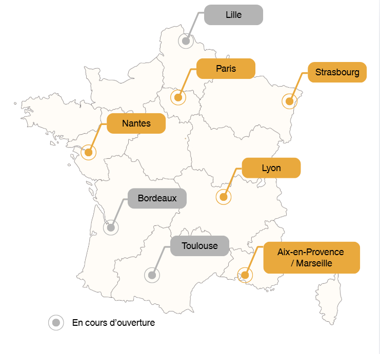 Carte de la France, nos locaux